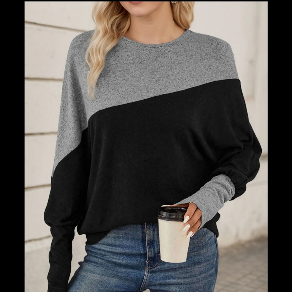 Chic Colorblock Sweater - Black and Gray Medium